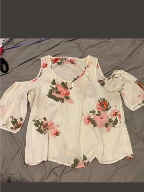 Women's White Floral Cold-Shoulder Blouse